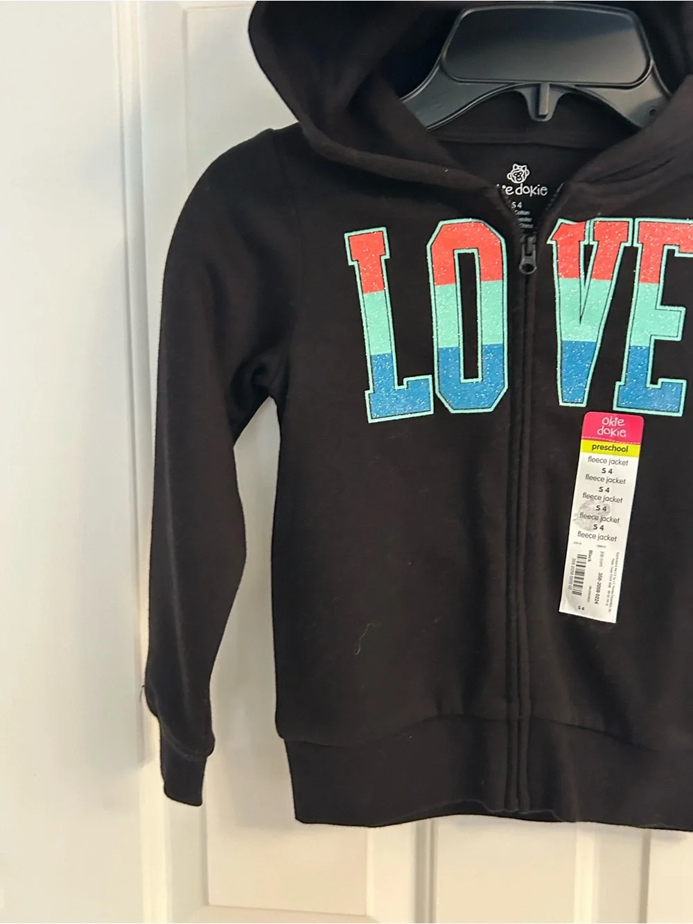 NWT-Girls OshKosh B'gosh Black Zip Hoodie with Rainbow LOVE Graphic